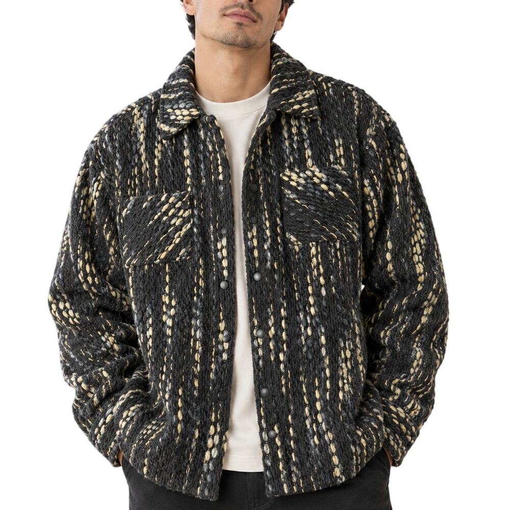 Nova Men Black Cream Abacus Textured Shacket M Lined Overshirt Jacket NWT